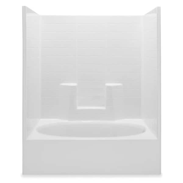 Aquatic Everyday Textured Tile 60 in. x 36 in. x 72 in. 1-Piece Bath and Shower Kit with Right Drain in White