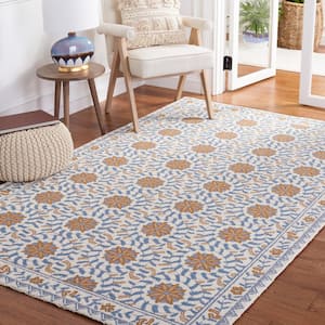 Chelsea Ivory/Blue Doormat 2 ft. x 3 ft. Border Floral Circles Area Rug