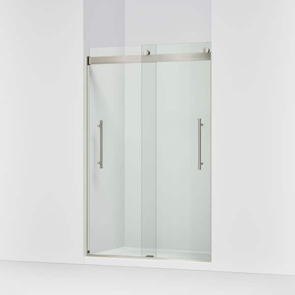 Elmbrook 44-48 in. W x 74 in. H Sliding Frameless Shower Door in Anodized Brushed Nickel with 5/16 in. Thick Clear Glass
