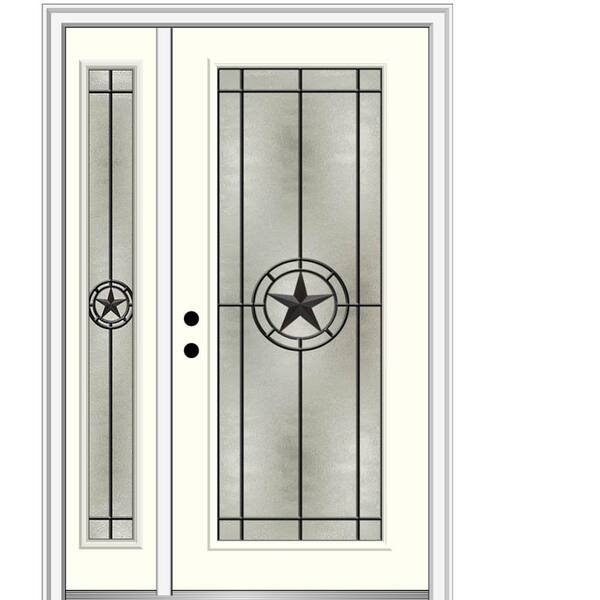 MMI Door Elegant Star 51 in. x 81.75 in. Full Lite Decorative Glass Alabaster Painted Fiberglass Prehung Front Door