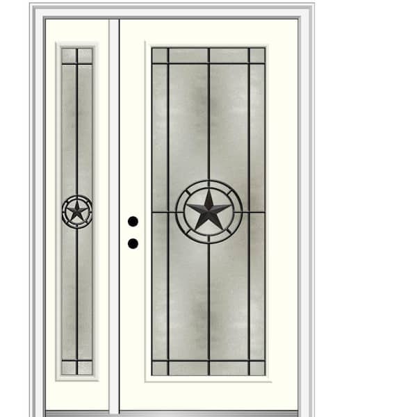 MMI Door Elegant Star 53 in. x 81.75 in. Full Lite Decorative Glass Alabaster Painted Fiberglass Prehung Front Door