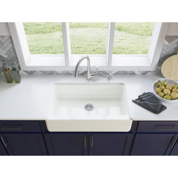 Elmbrook Cast Iron 33 in. Single Bowl Farmhouse Apron Front Kitchen Sink in Biscuit