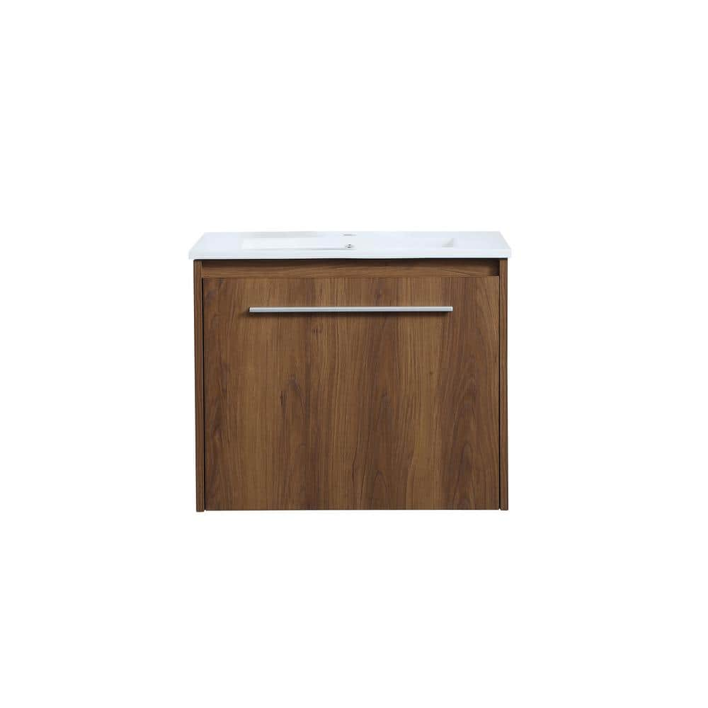 Simply Living 24 in. Single Bathroom Floating Vanity in Walnut Brown ...