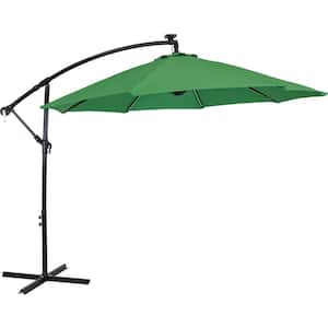 9.6 ft. Offset Cantilever Patio Umbrella with Solar LED Lights in Emerald