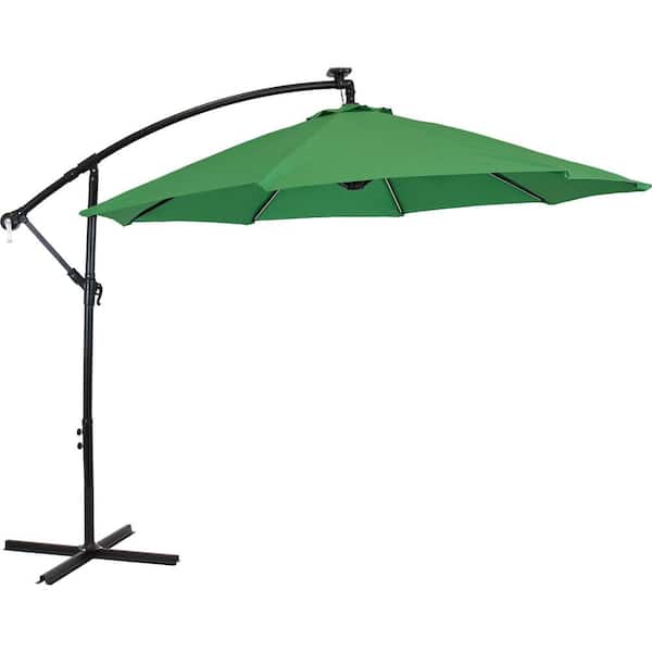 Sunnydaze 9.6 ft. Offset Cantilever Patio Umbrella with Solar LED Lights in Emerald