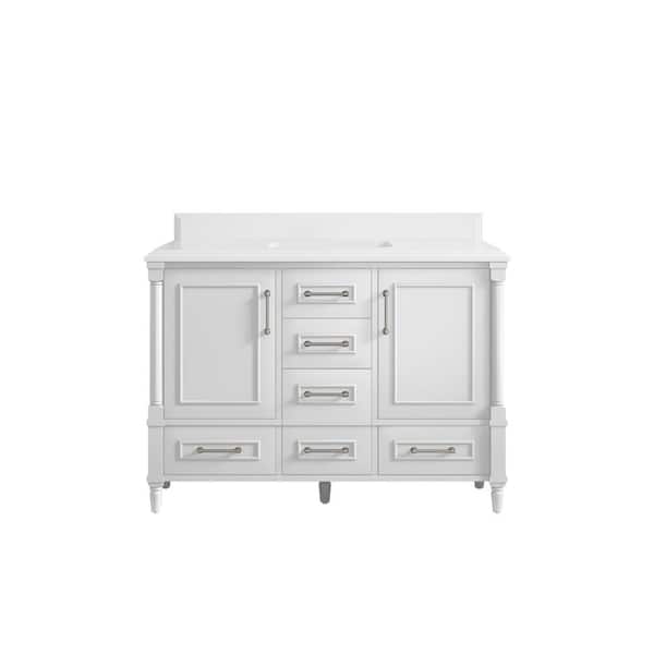 Willow Collections Hudson 48 in. W x 22 in. D x 36 in. H Bath Vanity in White with Cove Edge White Quartz Top