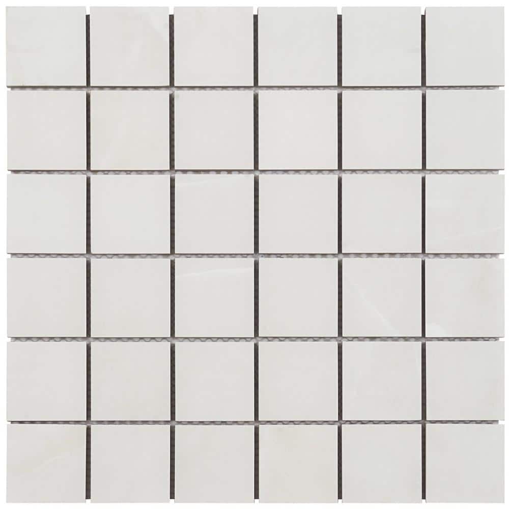 Saroshi Onyx Bianco 4 in. x 0.33 in. Matte Porcelain Marble Look Floor and Wall Mosaic Tile Sample price history on PriceWatchPro