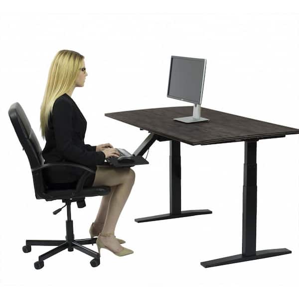HomeRoots Amelia 30 in. Rectangular Black Bamboo Computer Desk with Power Outlet and Adjustable Height