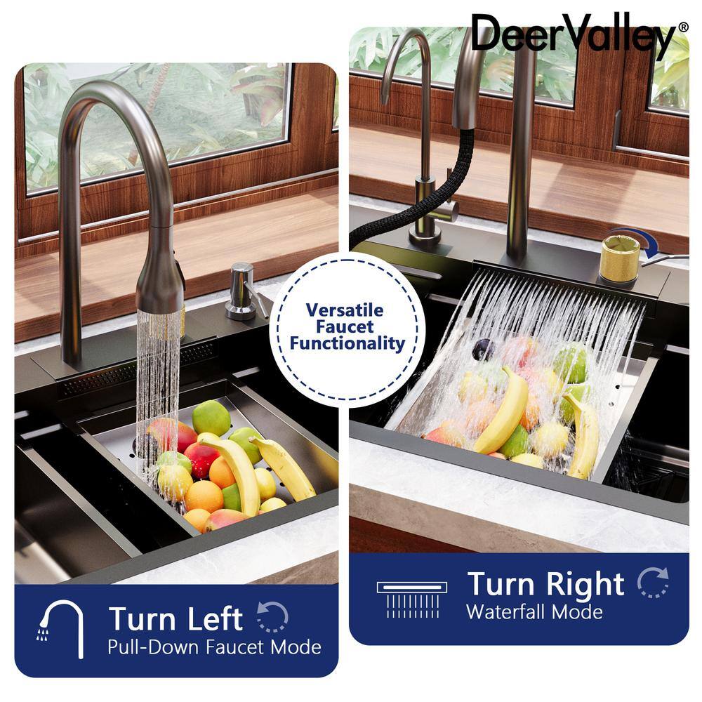 32" Black Stainless Steel Drop-In Single Bowl Kitchen Sink Workstation