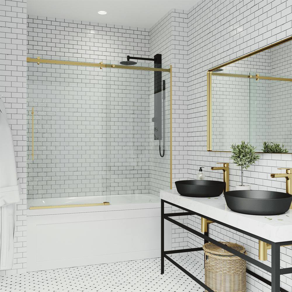 Luca 60" Matte Brushed Gold Frameless Sliding Tub Door
