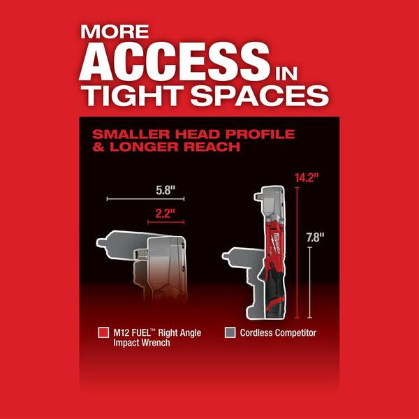 Milwaukee M12 FUEL 12V Lithium-Ion Brushless Cordless 1/2 in. Right Angle Impact Wrench With 1.5 Ah Battery Pack (2-Pack)