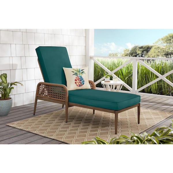 Hampton Bay Coral Vista Brown Wicker Outdoor Patio Chaise Lounge with CushionGuard Malachite Green Cushions