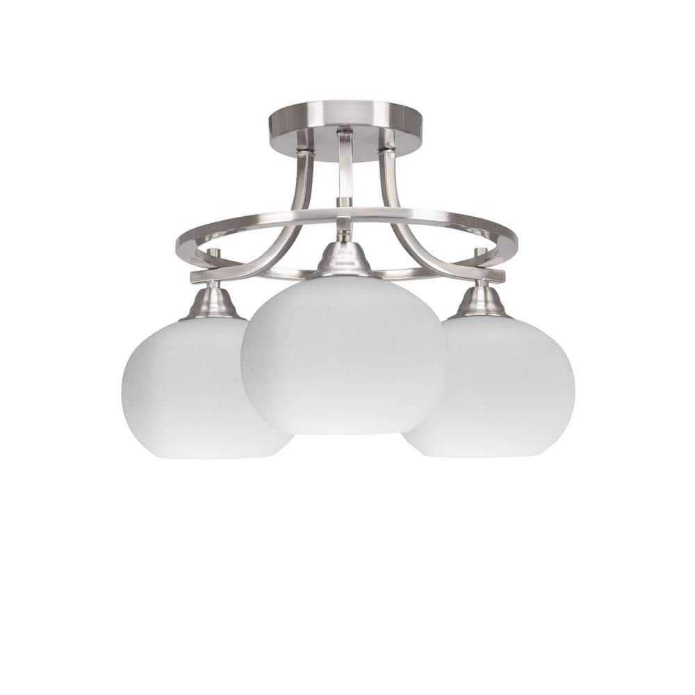 Madison 16 in. 3-Light Brushed Nickel Semi-Flush Mount with White Muslin Gl