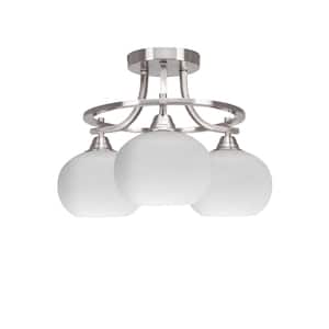 Madison 16 in. 3-Light Brushed Nickel Semi-Flush Mount with White Muslin Glass Shade