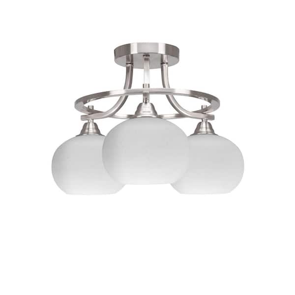 Unbranded Madison 16 in. 3-Light Brushed Nickel Semi-Flush Mount with White Muslin Glass Shade