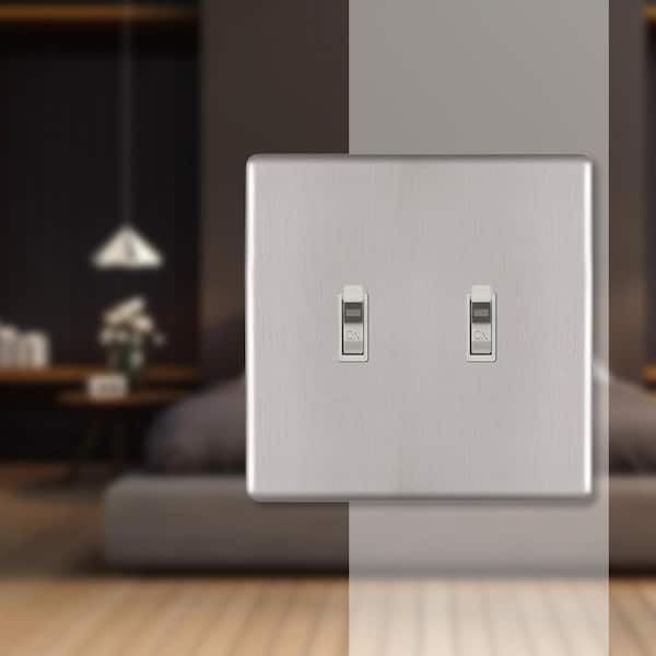 Kentley Screwless 2-Gang Toggle Steel Wall Plate - Brushed Nickel