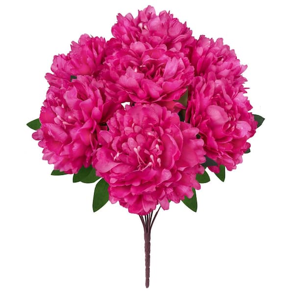 LIVING LUXURY 17 in. Magenta Artificial Lush Hybrid Peony Flower Stem Bush Bouquet (Set of 2)