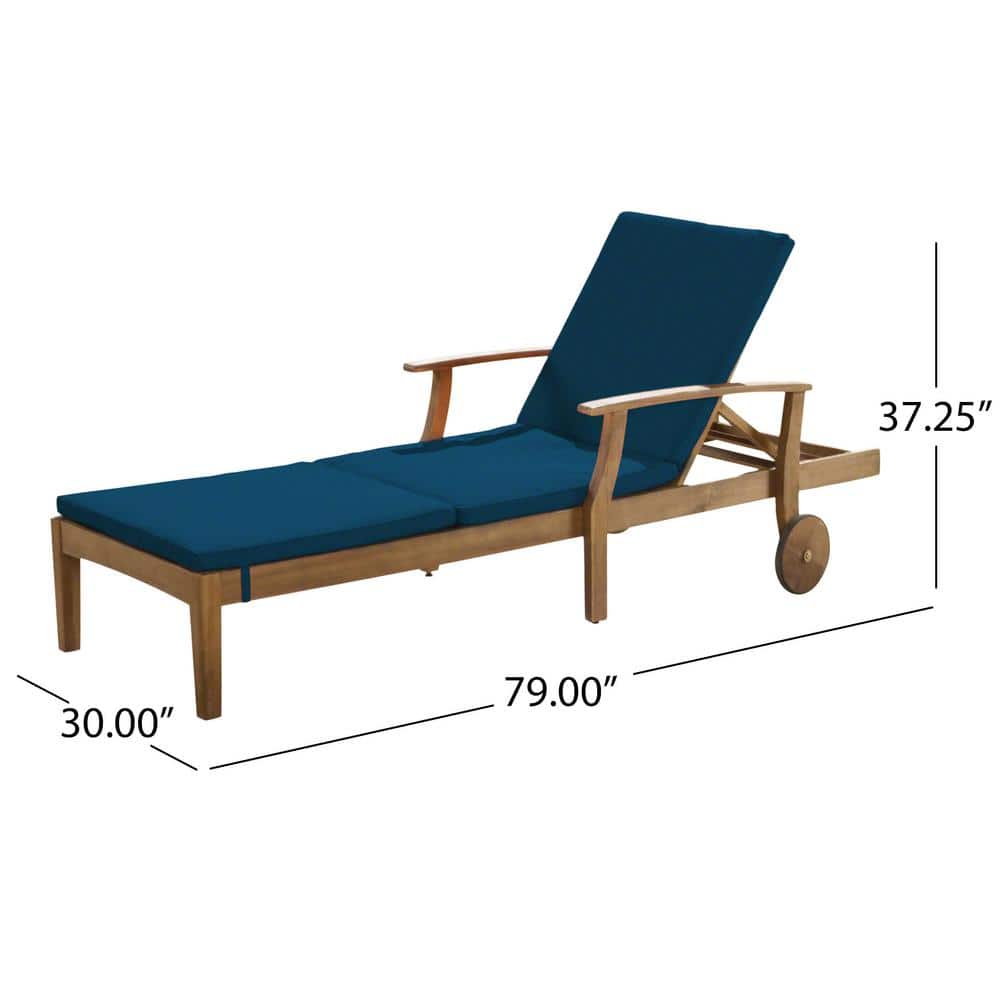 Teak Brown and Blue 5-Piece Outdoor Chaise Lounge Set