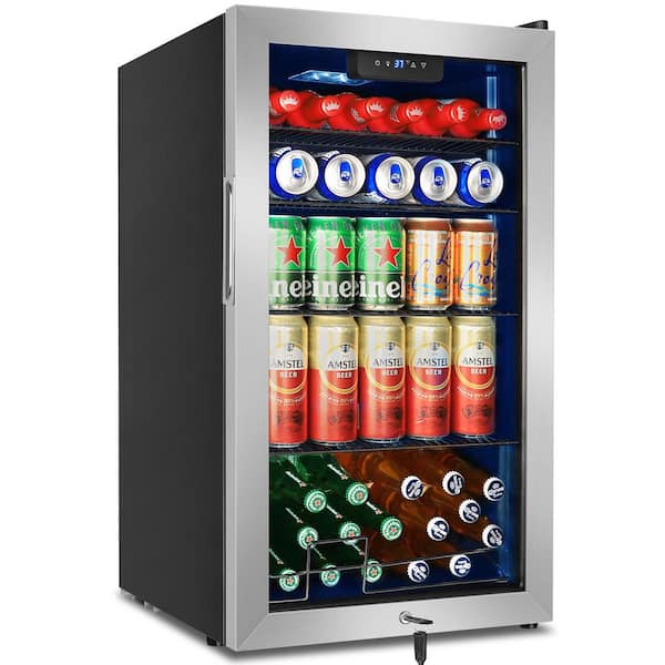 17.5 in. Single Zone 126-Cans Beverage Cooler in Stainless Steel with Adjustbale shelves and Lock
