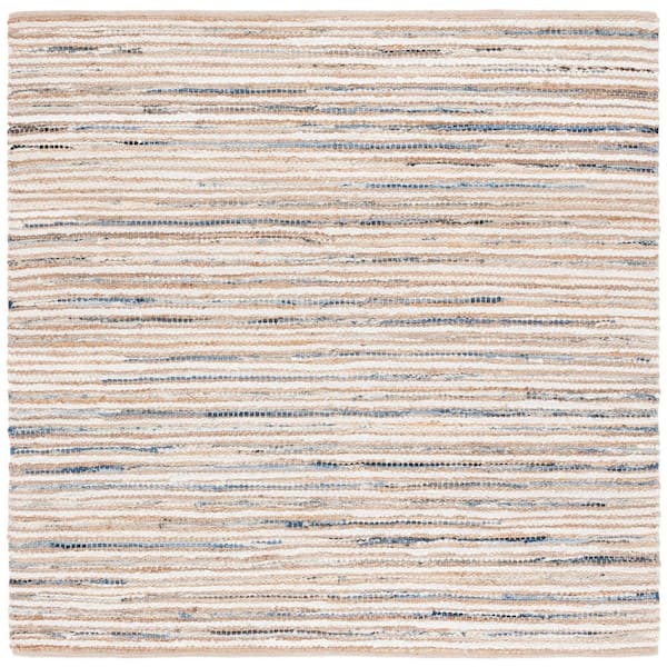 Cape Cod 6 ft. x 6 ft. Natural/Light Blue Striped Abstract Square Area Rug