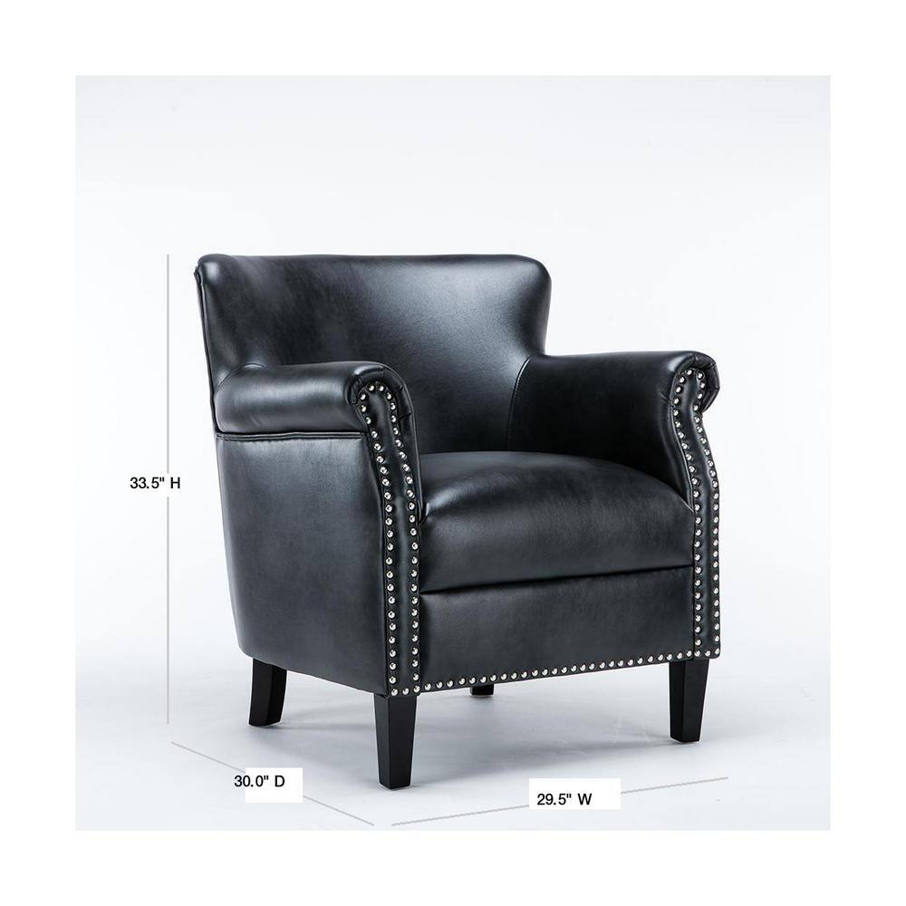Midnight Blue Faux Leather Accent Chair with Wood Legs
