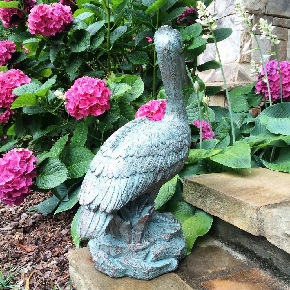 20" Bronze Patina Pelican Nautical Garden Statue