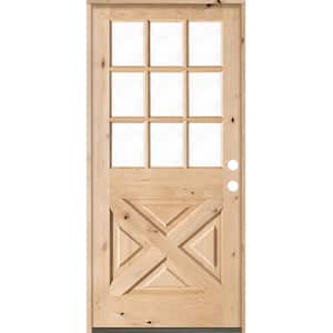32 in. x 80 in. Knotty Alder X-Panel Left-Hand/Inswing 1/2 Lite Clear Glass Unfinished Wood Prehung Front Door