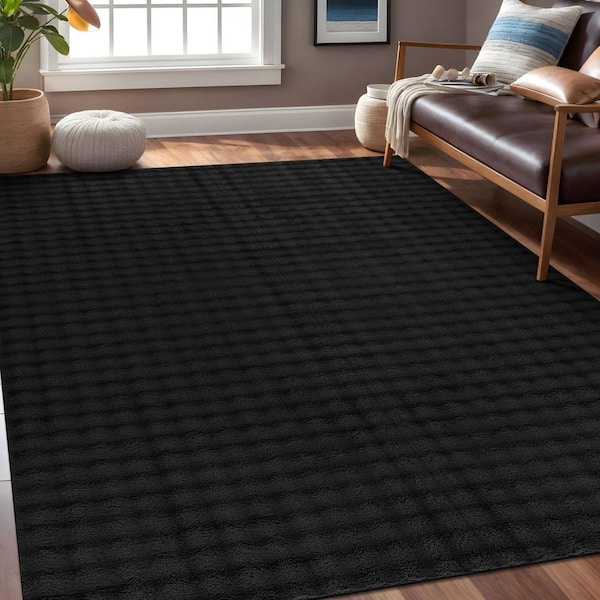 Aurora 3 ft. x 5 ft. Black Non-Slip Rubber Back Washable Polyester Checker Indoor Entryway Rug