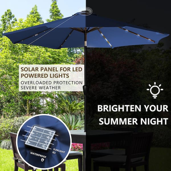 atleisure solar patio umbrellas Pellebant Solar LED Double Top 9 ft. x 11 ft. Outdoor Cantilever 360 Rotation Tiltable Patio Umbrella in Gray with Base