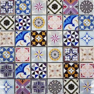 Geo Moroccan Vintage 11.81 in. x 11.81 in. Square Joint Geometric Pattern Glass Mosaic Tile (0.97 sq. ft./Each)