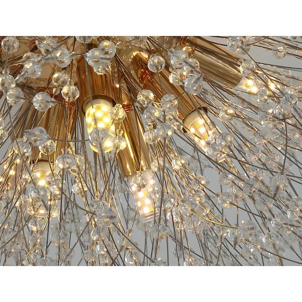 JNCNZN Crystal Chandelier Golden Flush Mount French Empire Lighting Ceiling 