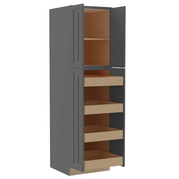 Home Decorators Collection Grayson 24 in. W x 24 in. D x 84 in. H Assembled Plywood Pantry Kitchen Cabinet in Deep Onyx with 4ROT Soft Close