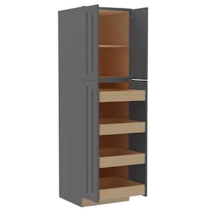 Grayson Deep Onyx Painted Plywood Shaker Assembled Pantry Kitchen Cabinet 4 ROT Soft Close 24 in W x 24 in D x 84 in H