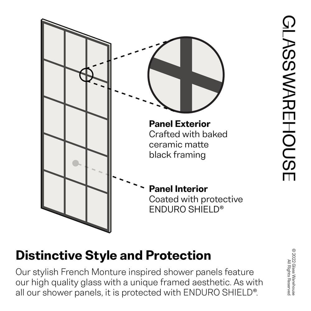 Esprit 38" x 78" Matte Black Glass Shower Panel
