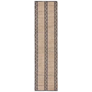 Natural Fiber Beige/Gray 2 ft. x 9 ft. Chevron Striped Runner Rug