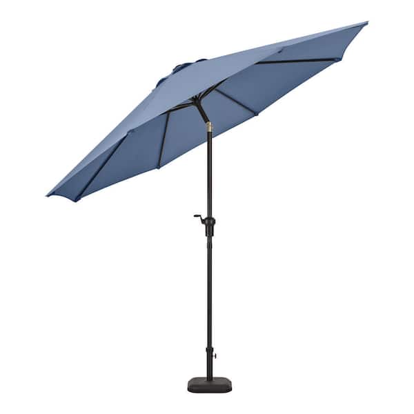 9 ft. Aluminum Market Crank and Auto-Tilt Patio Umbrella in Lake Blue