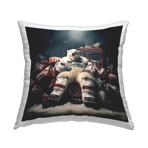 Stupell Industries Polar Bear Hockey Player Black Print Polyester 18 in. x 18 in. Throw Pillow