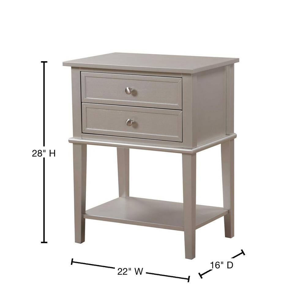 Newton Silver Champagne 2-Drawer Nightstand with Open Shelf