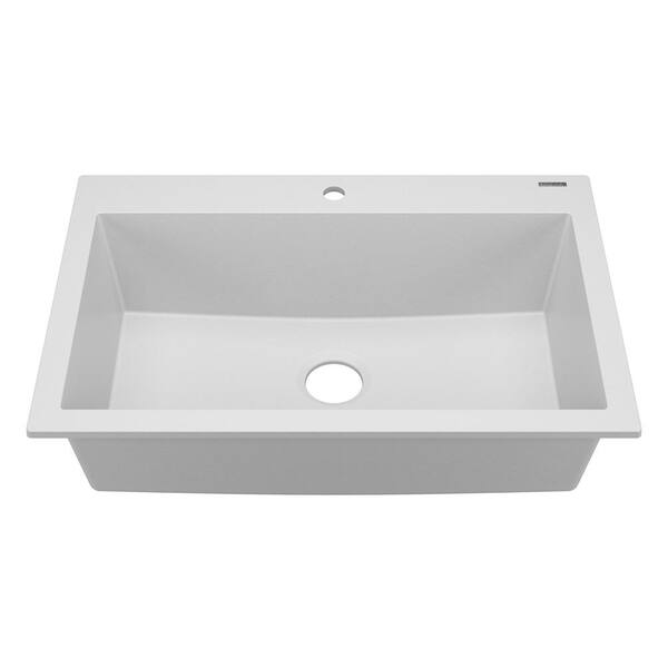 SINKOLOGY Camille Drop-In/Undermount Granite Composite 33 in. 1-Hole Single Bowl Kitchen Sink in Matte Canvas White