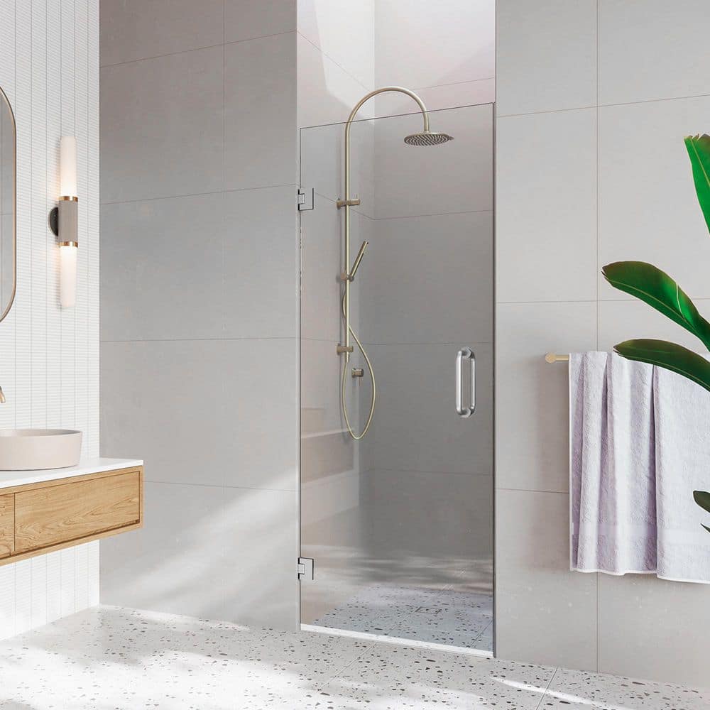 28" x 80" Frameless Clear Glass Pivot Shower Door with Chrome Finish