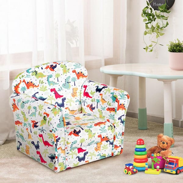 White Dinosaur Pattern Toddler Children Single Sofa Armrest Chair Furniture Cute Gift for Kids