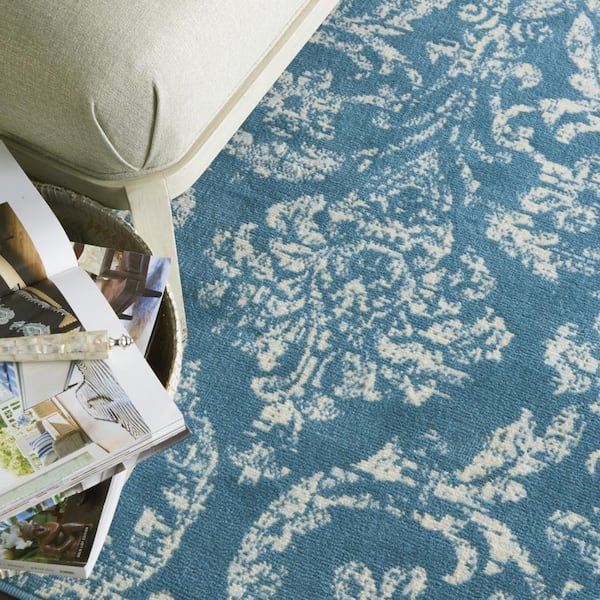 Blue 6 ft. x 9 ft. Damask Power Loom Area Rug