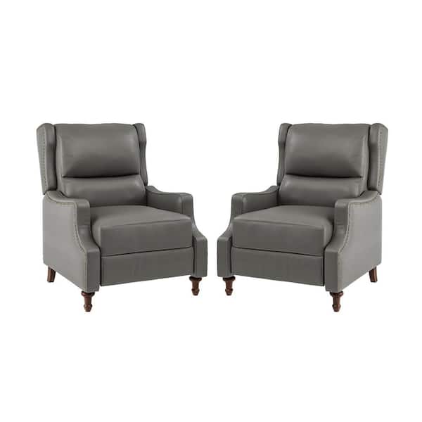 JAYDEN CREATION Gerhard Grey Genuine Leather Recliner with Nailhead Trim (Set of 2)