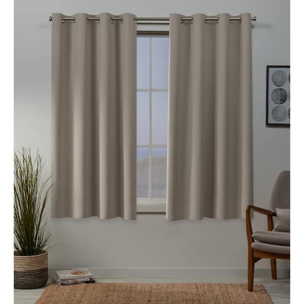Sateen Stone Solid Woven Room Darkening Grommet Top Curtain, 52 in. W x 63 in. L (Set of 2)