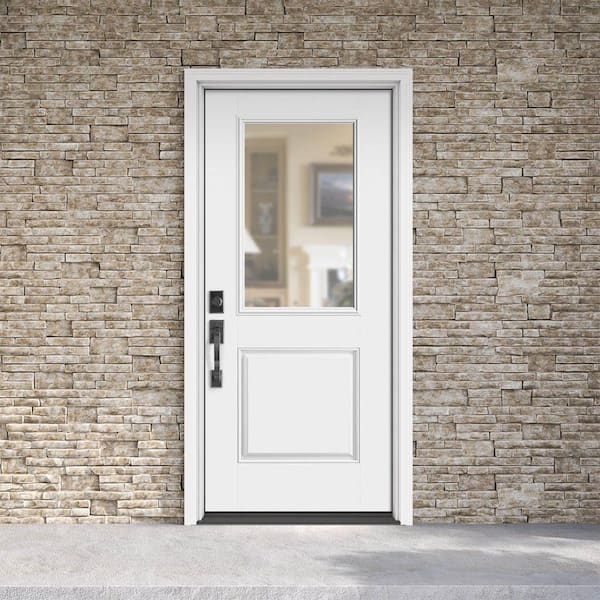 Performance Door System 36 in. x 80 in. 1/2 Lite Clear Right-Hand Inswing White Smooth Fiberglass Prehung Front Door
