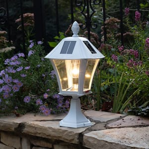 Baytown Bulb 1-Light White Outdoor Solar Warm White Post Light with Pier Base or Wall Sconce Mounting Options for Patio