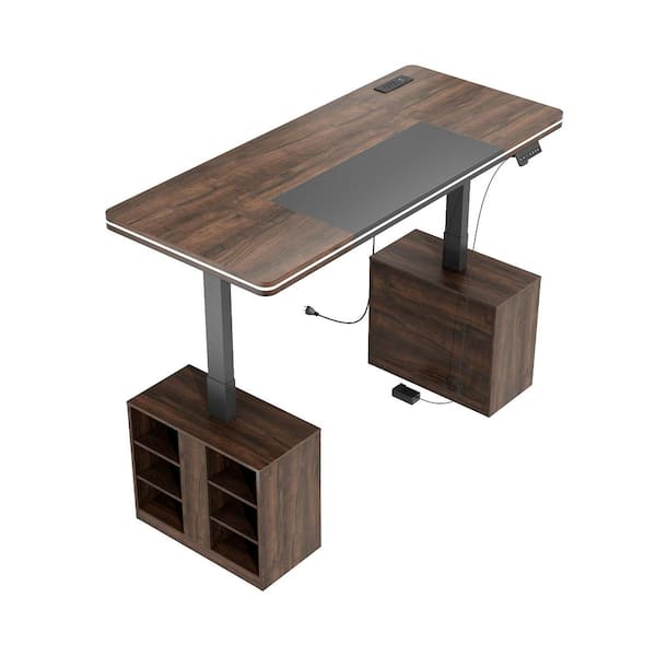 FUFU&GAGA 63 in. Rectangular Brown Engineered Wood 0-Drawer Gaming