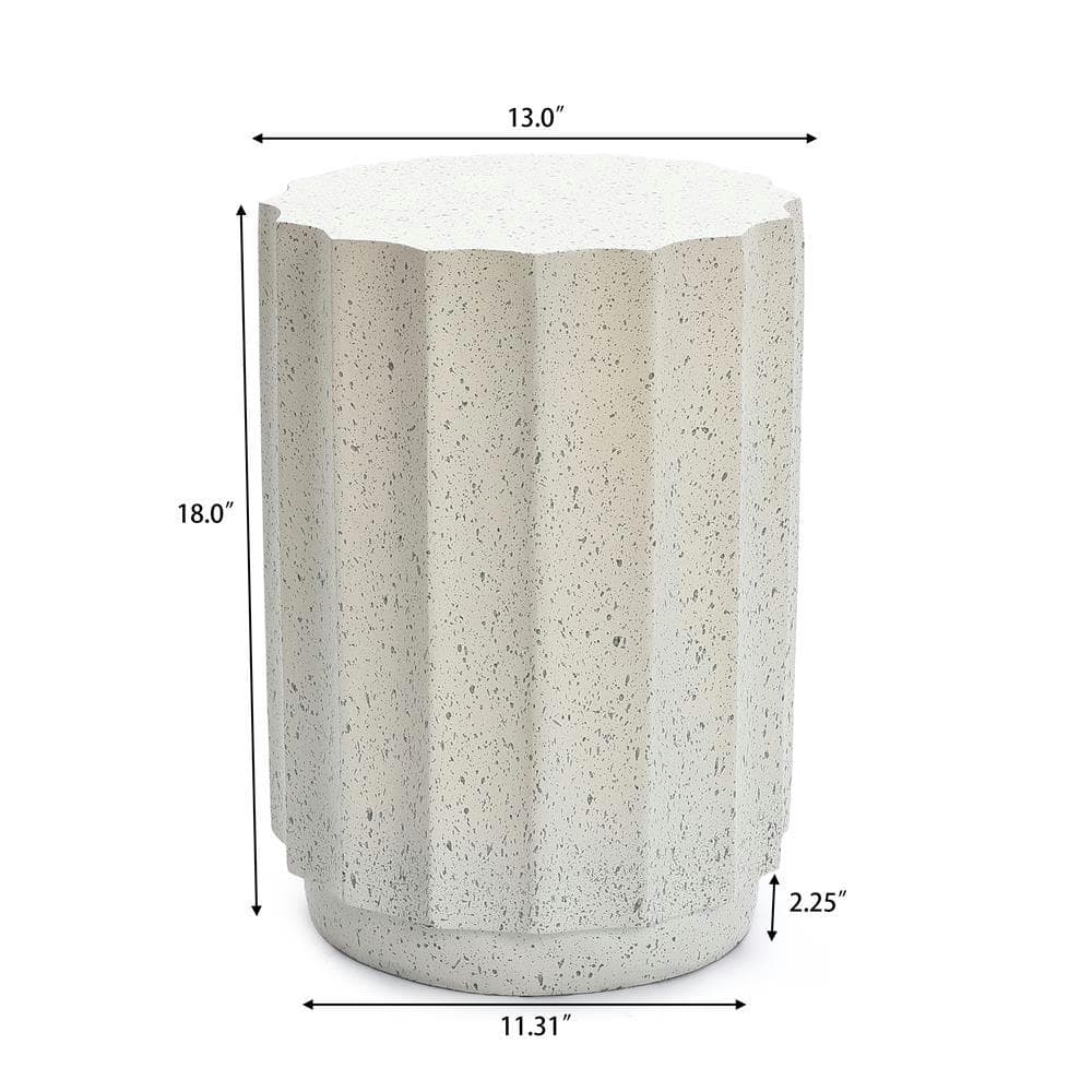 LuxenHome Off White and Gray Cement Fluted Round Side Table