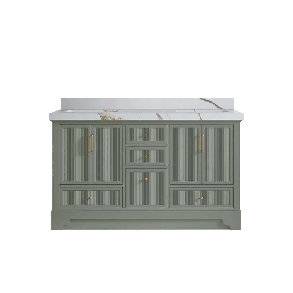 Willow Collections Alys 60 in. W x 22 in. D x 36 in. H Double Sink Bath Vanity in Evergreen with 2 in. Calacatta Gold Top -  ALS_EGCAG60D