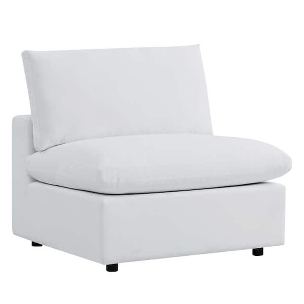 MODWAY Commix Overstuffed 37 in. W Aluminum Outdoor Armless Lounge Chair with Sunbrella White Removeable Cushions